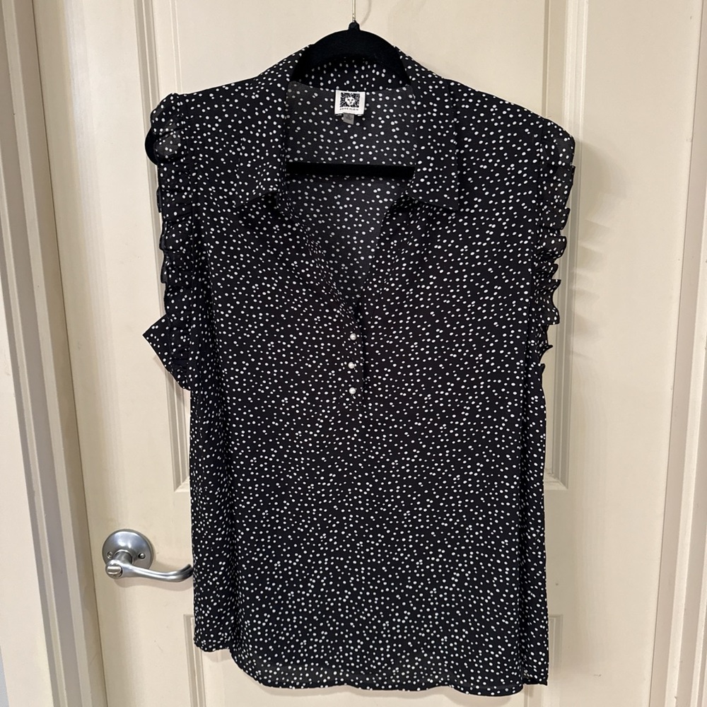 Anne Klein Black and White Dotted Blouse